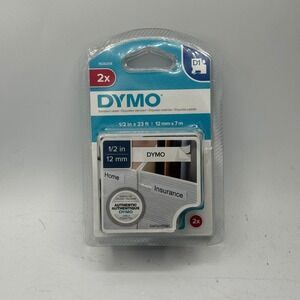 DYMO Standard Labels 1/2 in x 23 ft Black Print White Tape 2 Pack